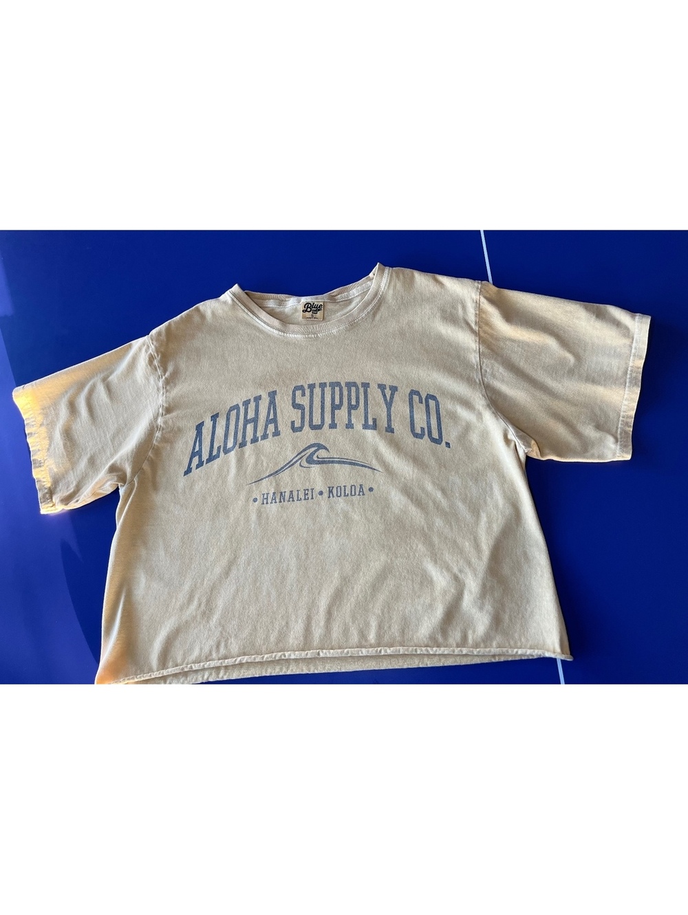 Blue 84 Aloha Supply Co. Hanalei Koloa T-Shirt Size S Mustard Yellow Cropped